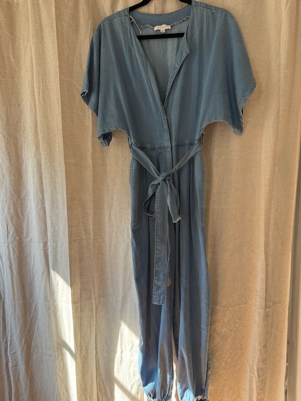 MARBLE One-Shoulder Light Blue Jumpsuit with Tie Waist